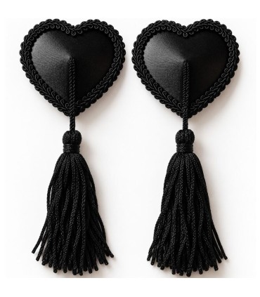 CHILIROSE CR 4897 HEART SHAPED NIPPLE COVERS WITH BLACK TASSELS