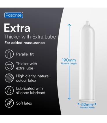 PASANTE EXTRA EXTRA THICK CONDOMS WITH ADDITIONAL LUBRICATION 3 PACK