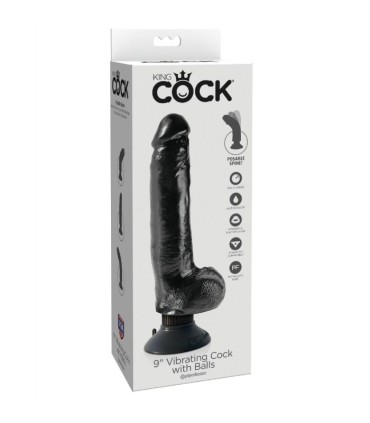 KING COCK DILDO VIBRADOR CON TESTICULOS 23 CM NEGRO