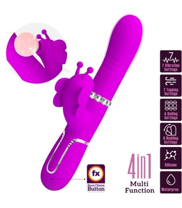 PRETTY LOVE VIBRADOR RABBIT MULTIFUNCION 4 EN 1 MARIPOSA FUCSIA