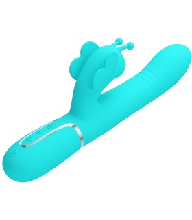 PRETTY LOVE VIBRADOR RABBIT MULTIFUNCION 4 EN 1 MARIPOSA VERDE AGUA