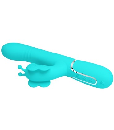 PRETTY LOVE VIBRADOR RABBIT MULTIFUNCION 4 EN 1 MARIPOSA VERDE AGUA