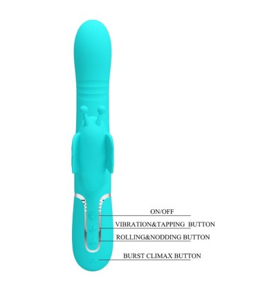 PRETTY LOVE VIBRADOR RABBIT MULTIFUNCION 4 EN 1 MARIPOSA VERDE AGUA