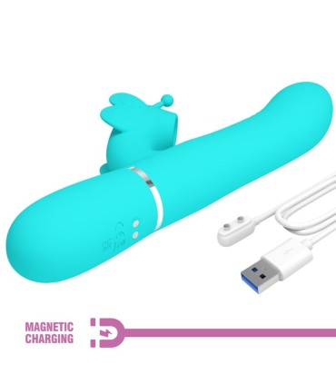 PRETTY LOVE VIBRADOR RABBIT MULTIFUNCION 4 EN 1 MARIPOSA VERDE AGUA