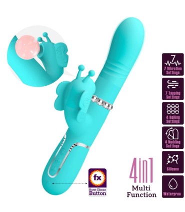 PRETTY LOVE VIBRADOR RABBIT MULTIFUNCION 4 EN 1 MARIPOSA VERDE AGUA