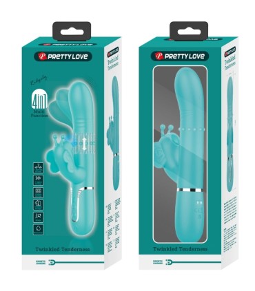 PRETTY LOVE VIBRADOR RABBIT MULTIFUNCION 4 EN 1 MARIPOSA VERDE AGUA