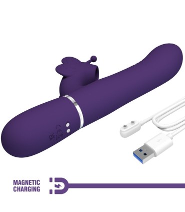 PRETTY LOVE VIBRADOR RABBIT MULTIFUNCION 4 EN 1 MARIPOSA MORADO