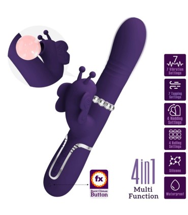 PRETTY LOVE VIBRADOR RABBIT MULTIFUNCION 4 EN 1 MARIPOSA MORADO