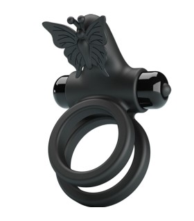 PRETTY LOVE DOBLE ANILLO VIBRADOR CON ESTIMULADOR NEGRO