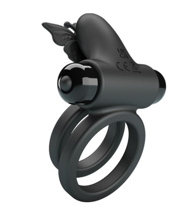 PRETTY LOVE DOBLE ANILLO VIBRADOR CON ESTIMULADOR NEGRO
