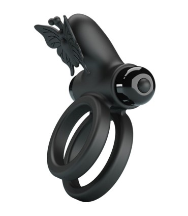 PRETTY LOVE DOBLE ANILLO VIBRADOR CON ESTIMULADOR NEGRO