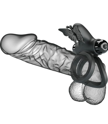 PRETTY LOVE DOBLE ANILLO VIBRADOR CON ESTIMULADOR NEGRO