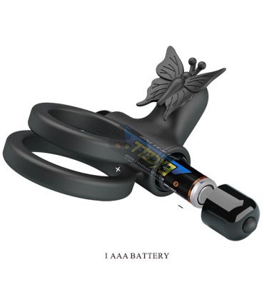 PRETTY LOVE DOBLE ANILLO VIBRADOR CON ESTIMULADOR NEGRO