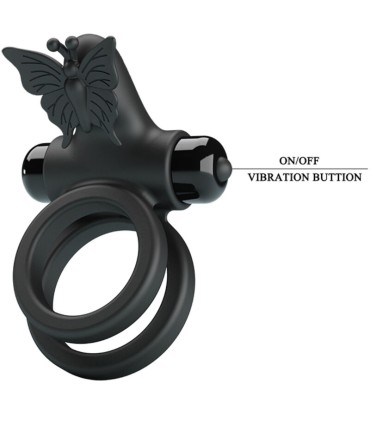 PRETTY LOVE DOBLE ANILLO VIBRADOR CON ESTIMULADOR NEGRO