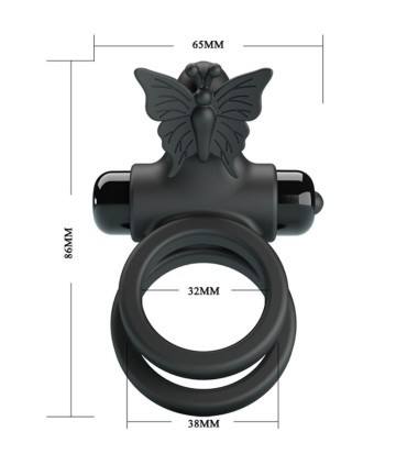 PRETTY LOVE DOBLE ANILLO VIBRADOR CON ESTIMULADOR NEGRO