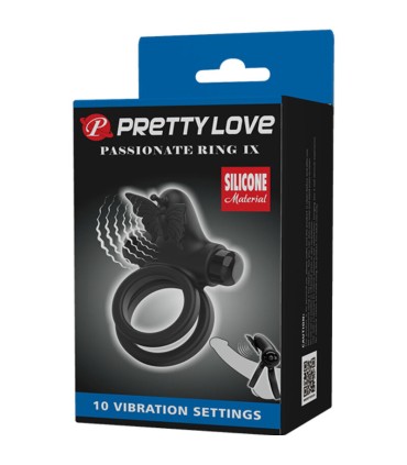 PRETTY LOVE DOBLE ANILLO VIBRADOR CON ESTIMULADOR NEGRO