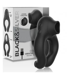 BLACKSILVER ANILLO VIBRADOR SILICONA 3 MOTORES RECARGABLE NEGRO