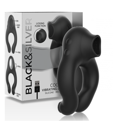 BLACKSILVER ANILLO VIBRADOR SILICONA 3 MOTORES RECARGABLE NEGRO