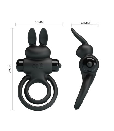 PRETTY LOVE ANILLO VIBRADOR III CONEJO PARA PENE NEGRO