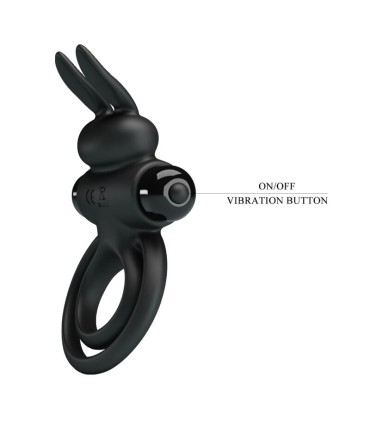 PRETTY LOVE ANILLO VIBRADOR III CONEJO PARA PENE NEGRO