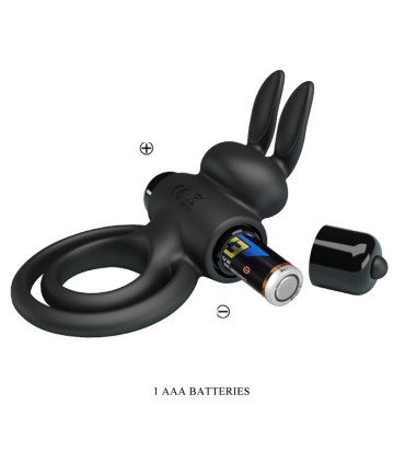 PRETTY LOVE ANILLO VIBRADOR III CONEJO PARA PENE NEGRO