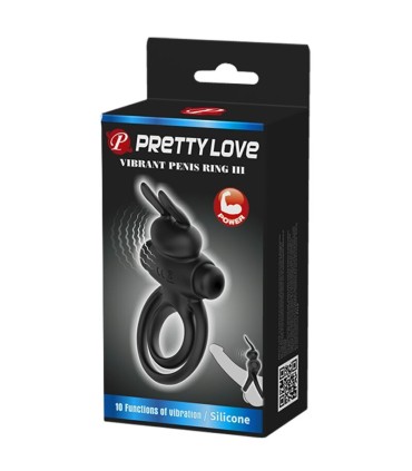 PRETTY LOVE ANILLO VIBRADOR III CONEJO PARA PENE NEGRO