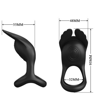 PRETTY LOVE SILAS ANILLO VIBRADOR 7 VIBRACIONES SILICONA NEGRO