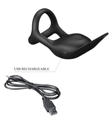 PRETTY LOVE SILAS ANILLO VIBRADOR 7 VIBRACIONES SILICONA NEGRO