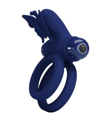 PRETTY LOVE JAMELE DOBLE ANILLO CON VIBRACION ESTIMULADOR MARIPOSA AZUL