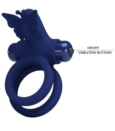 PRETTY LOVE JAMELE DOBLE ANILLO CON VIBRACION ESTIMULADOR MARIPOSA AZUL