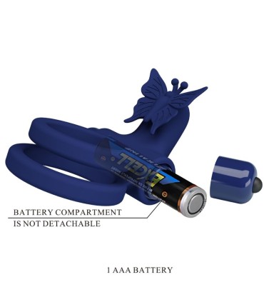 PRETTY LOVE JAMELE DOBLE ANILLO CON VIBRACION ESTIMULADOR MARIPOSA AZUL