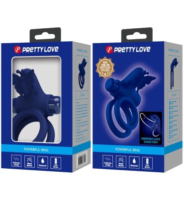 PRETTY LOVE JAMELE DOBLE ANILLO CON VIBRACION ESTIMULADOR MARIPOSA AZUL