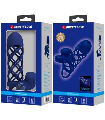 PRETTY LOVE GIANN ANILLO VIBRADOR CON FUNDA DE SILICONA AZUL