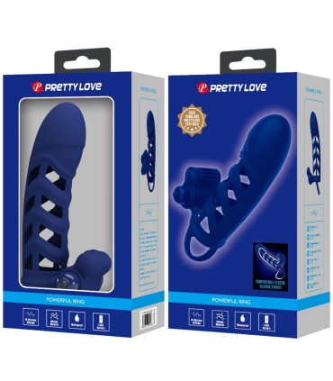 PRETTY LOVE ALTAF ANILLO VIBRADOR CON FUNDA DE SILICONA AZUL
