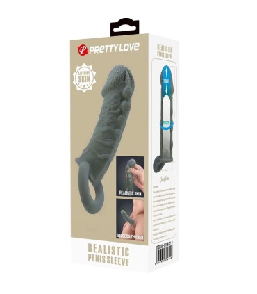 PRETTY LOVE FUNDA REALISTICA ALARGADORA Y RETARDANTE PARA PENE GRIS