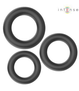 INTENSE HUGH 3 ANILLOS BASICOS PARA PENE SILICONA NEGRO