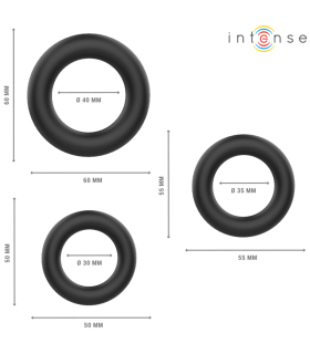 INTENSE HUGH 3 ANILLOS BASICOS PARA PENE SILICONA NEGRO