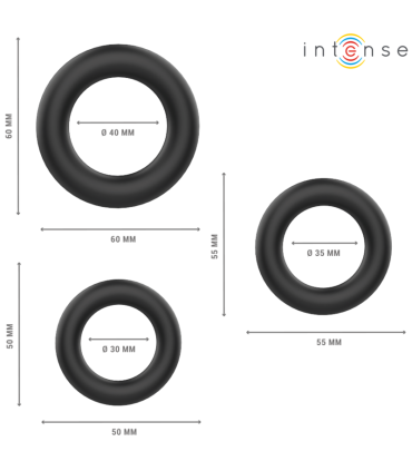 INTENSE HUGH 3 ANILLOS BASICOS PARA PENE SILICONA NEGRO