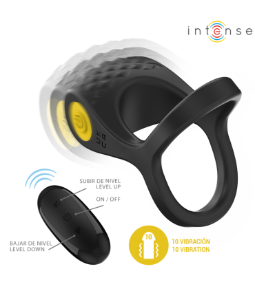 INTENSE ALEX ANILLO DOBLE VIBRADOR PENE 10 VIBRACIONES NEGRO