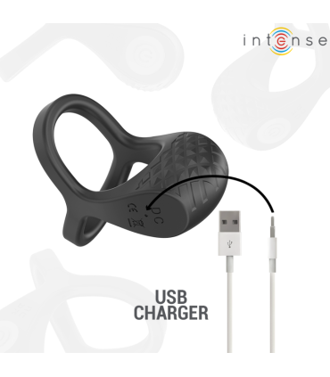 INTENSE ALEX ANILLO DOBLE VIBRADOR PENE 10 VIBRACIONES NEGRO