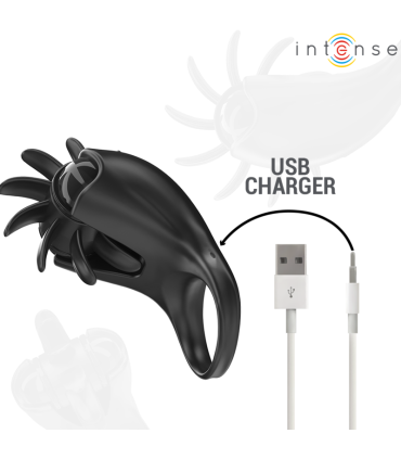 INTENSE MABEL ANILLO VIBRADOR 10 VIBRACIONES CON ESTIMULADOR DE CLITORIS NEGRO