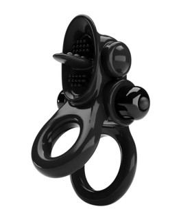 PRETTY LOVE PASSIONATE RING DOBLE ANILLO VIBRADOR ESTIMULADOR CLITORIS NEGRO