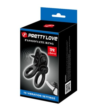 PRETTY LOVE PASSIONATE RING DOBLE ANILLO VIBRADOR ESTIMULADOR CLITORIS NEGRO