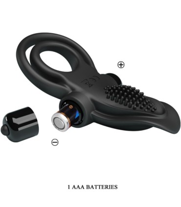 PRETTY LOVE DOBLE ANILLO VIBRADOR ESTIMULADOR CLITORIS 10 VIBRACIONES NEGRO