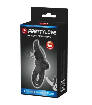 PRETTY LOVE DOBLE ANILLO VIBRADOR ESTIMULADOR CLITORIS 10 VIBRACIONES NEGRO
