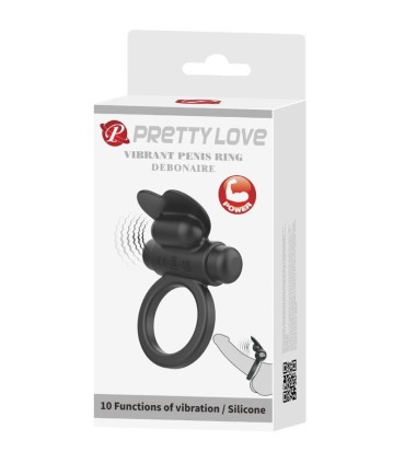 PRETTY LOVE DEBONAIRE ANILLO VIBRADOR CONEJO 10 VIBRACIONES NEGRO
