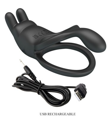 PRETTY LOVE SETH DOBLE ANILLO VIBRADOR RABBIT 7 VIBRACIONES NEGRO