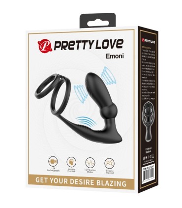 PRETTY LOVE EMONI ANILLO PENE PLUG ANAL 12 VIBRACIONES NEGRO