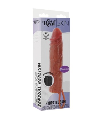 GET REAL FUNDA HYDRATED SKIN DE SILICONA CON VIBRACION PARA PENE CARAMELO 20 CM