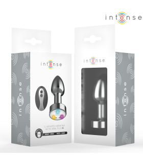 INTENSE PLUG ANAL TALLA S DE METAL VIBRADOR CON LUCES LED MULTICOLOR Y CONTROL REMOTO